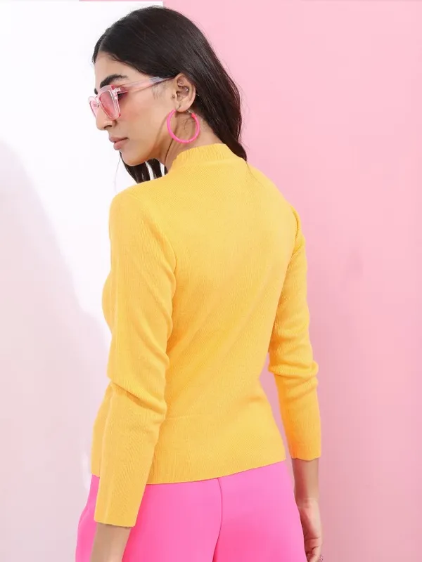  Tokyo Talkies Women Mustard Round Neck Sweaters