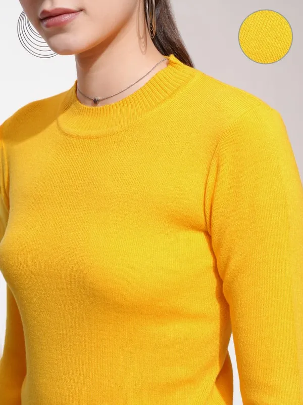  Tokyo Talkies Women Mustard Round Neck Sweaters