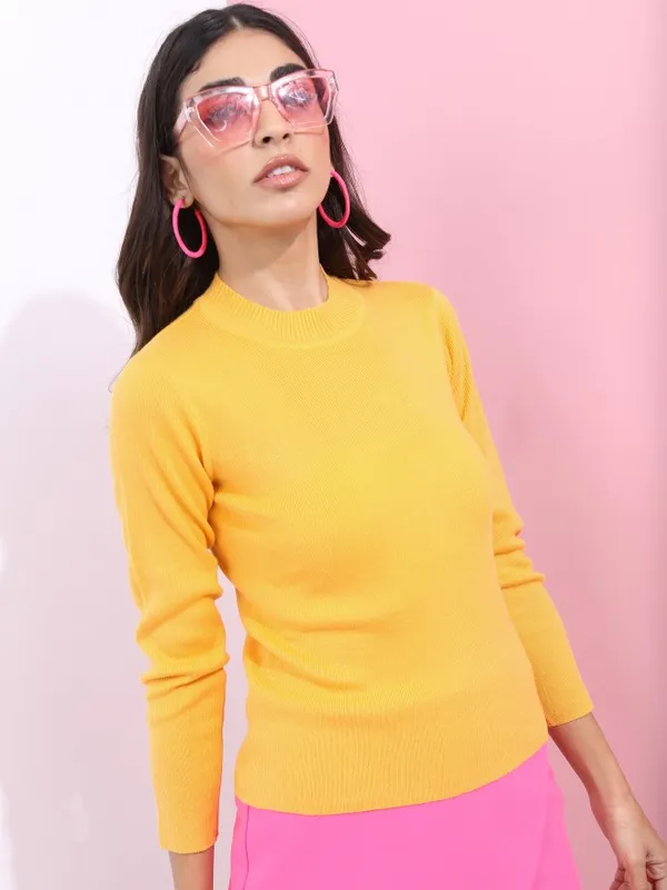 Tokyo Talkies Women Mustard Round Neck Sweaters