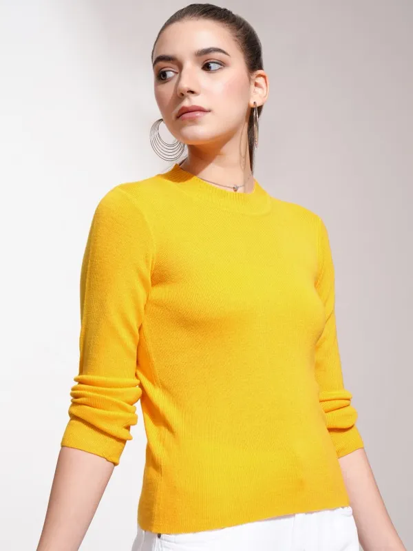  Tokyo Talkies Women Mustard Round Neck Sweaters
