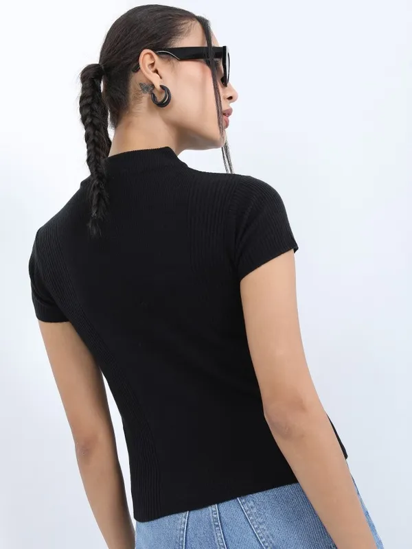  Ketch Women Black Round Neck Sweaters