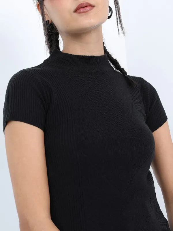  Ketch Women Black Round Neck Sweaters