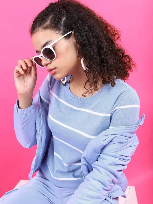  Tokyo Talkies Women Blue Round Neck Sweaters