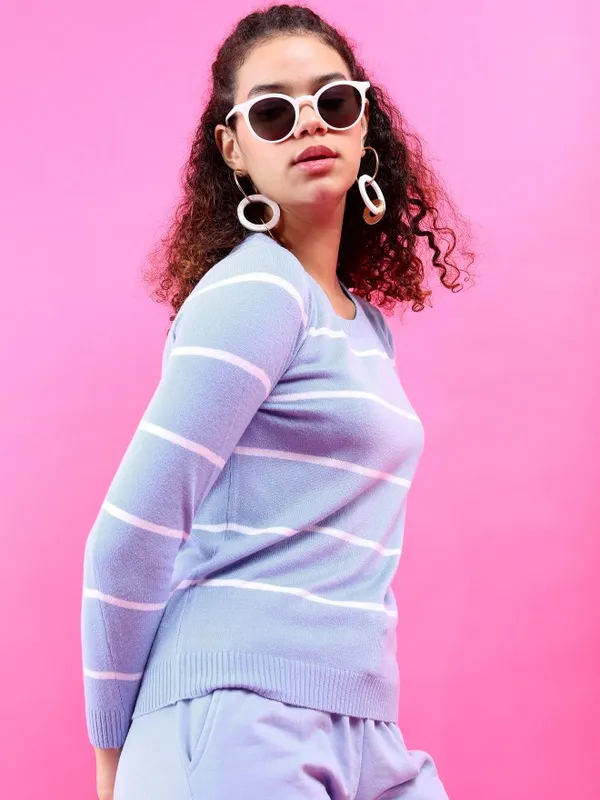  Tokyo Talkies Women Blue Round Neck Sweaters