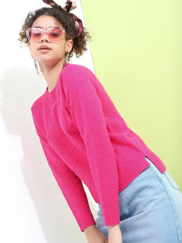  Tokyo Talkies Women Pink Round Neck Sweaters