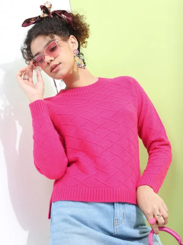  Tokyo Talkies Women Pink Round Neck Sweaters