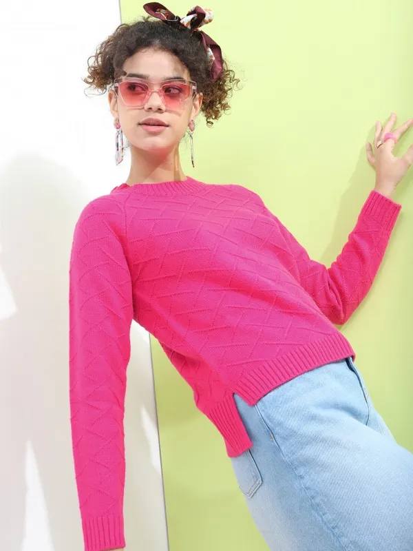  Tokyo Talkies Women Pink Round Neck Sweaters