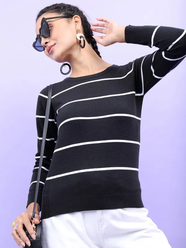  Tokyo Talkies Women Black Round Neck Sweaters