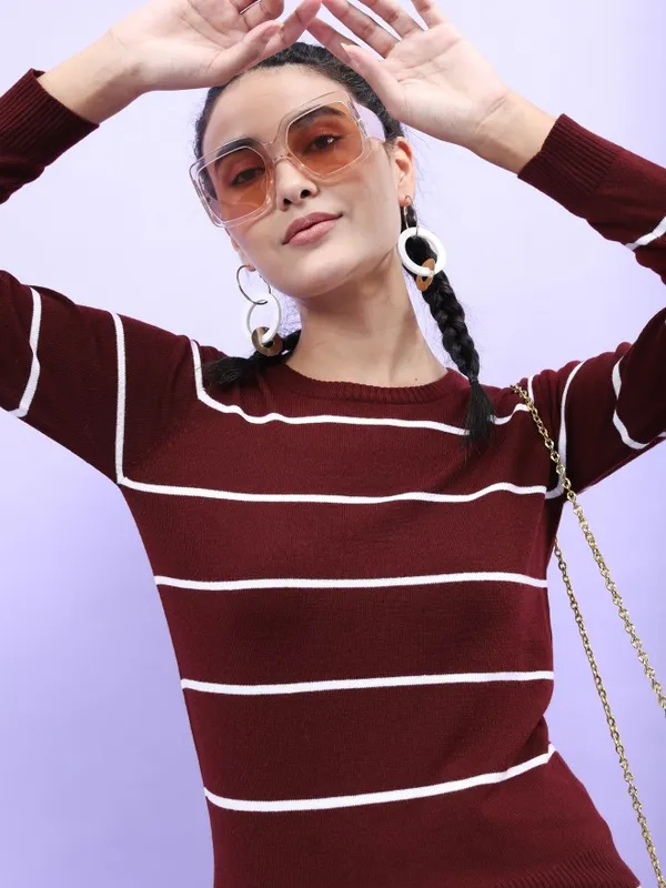  Tokyo Talkies Women Maroon Round Neck Sweaters