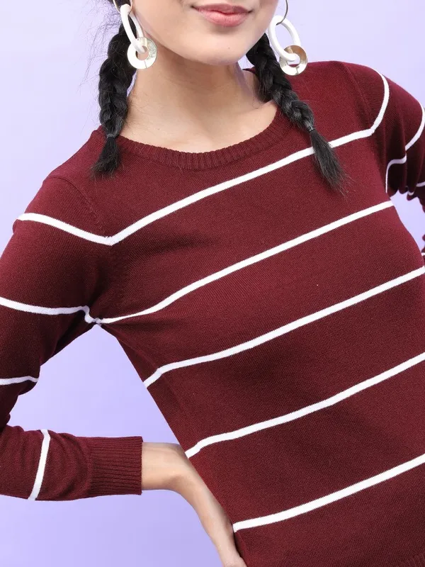  Tokyo Talkies Women Maroon Round Neck Sweaters