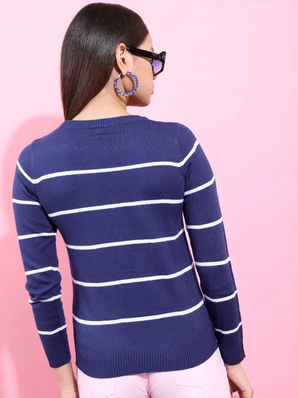  Tokyo Talkies Women Navy Blue Round Neck Sweaters