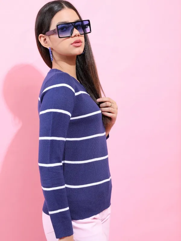  Tokyo Talkies Women Navy Blue Round Neck Sweaters