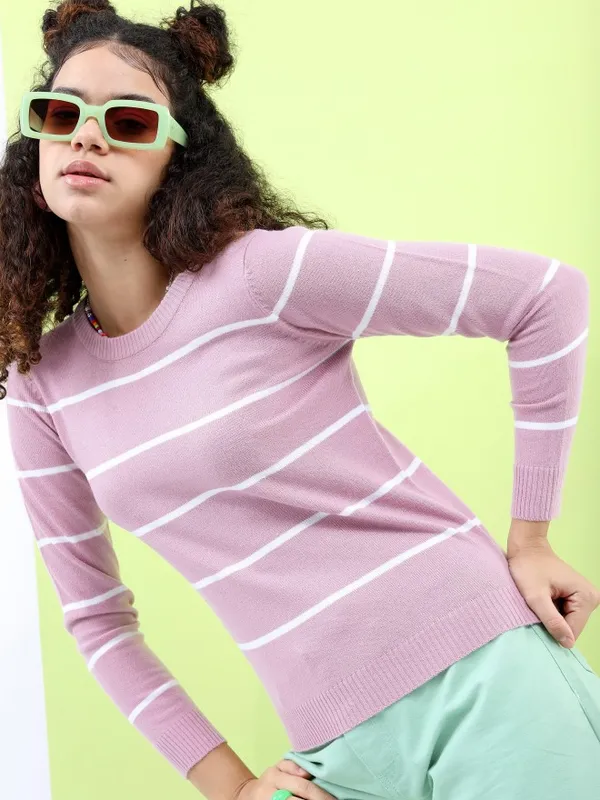  Tokyo Talkies Women Pink Round Neck Sweaters
