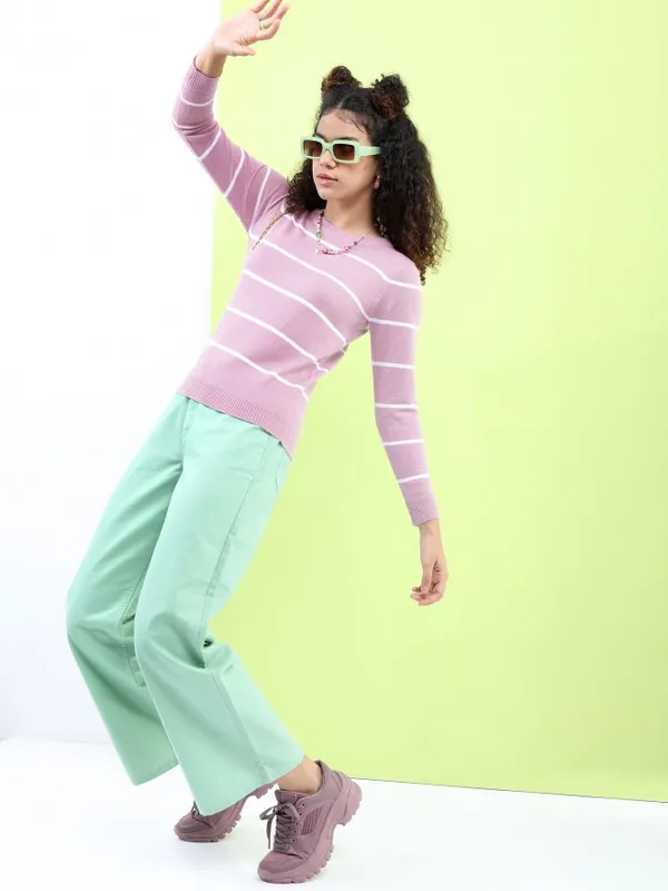  Tokyo Talkies Women Pink Round Neck Sweaters