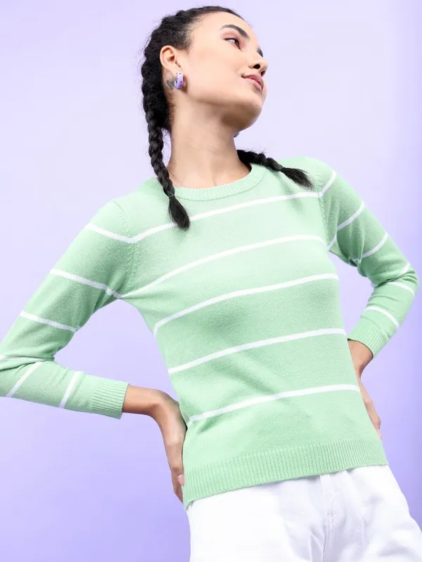  Tokyo Talkies Women Green Round Neck Sweaters