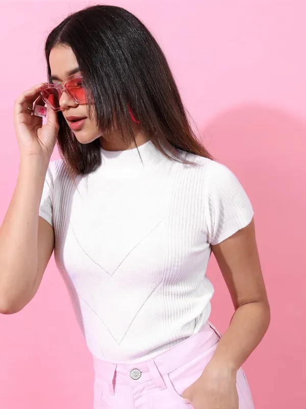  Tokyo Talkies Women White Round Neck Sweaters