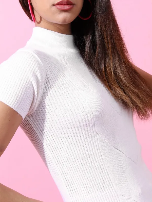  Tokyo Talkies Women White Round Neck Sweaters