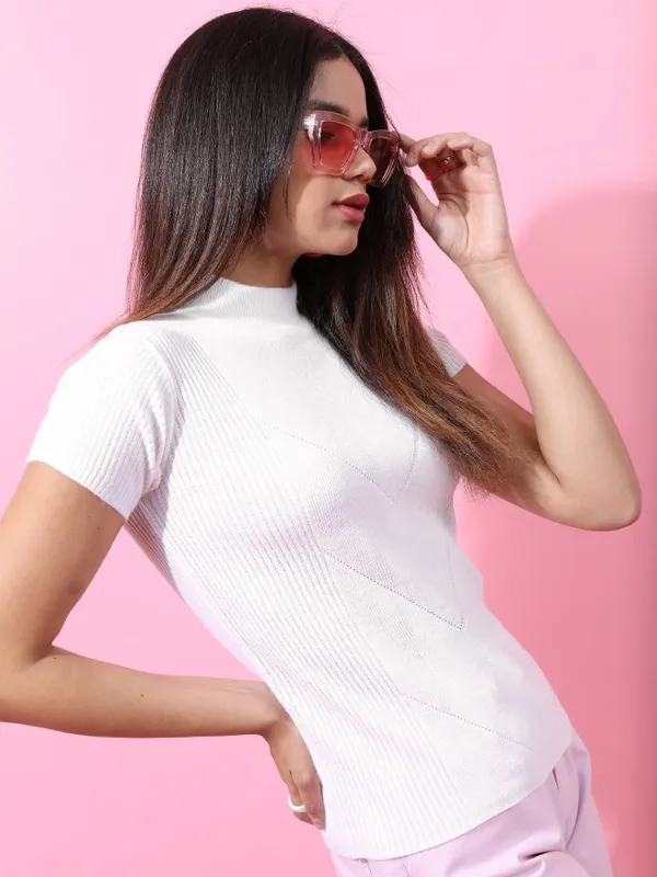  Tokyo Talkies Women White Round Neck Sweaters
