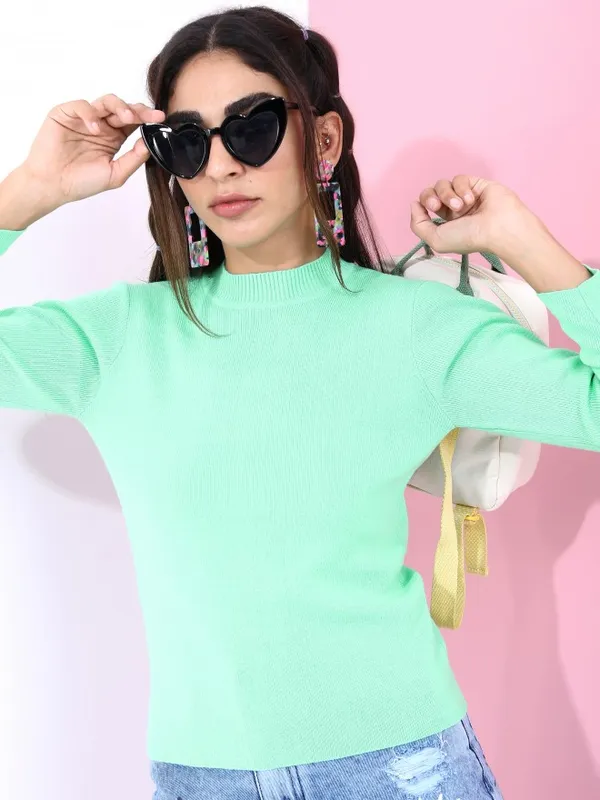 Ketch Women Green Round Neck Sweaters