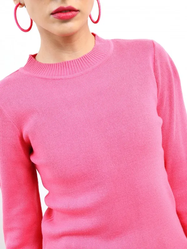  Ketch Women Pink Round Neck Sweaters