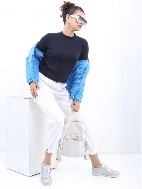  Ketch Women Navy Blue Round Neck Sweaters