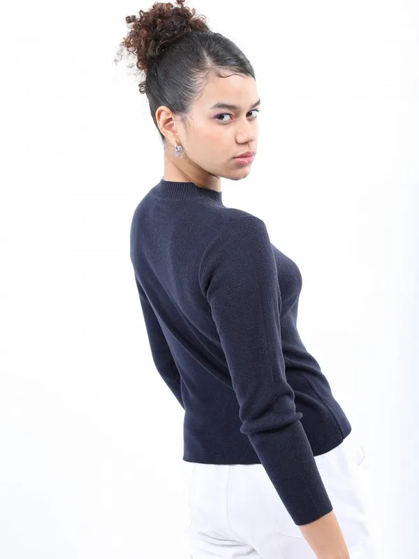  Ketch Women Navy Blue Round Neck Sweaters