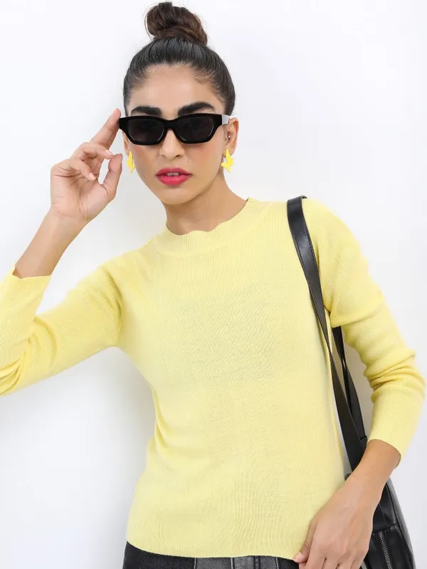  Ketch Women Yellow Round Neck Sweaters