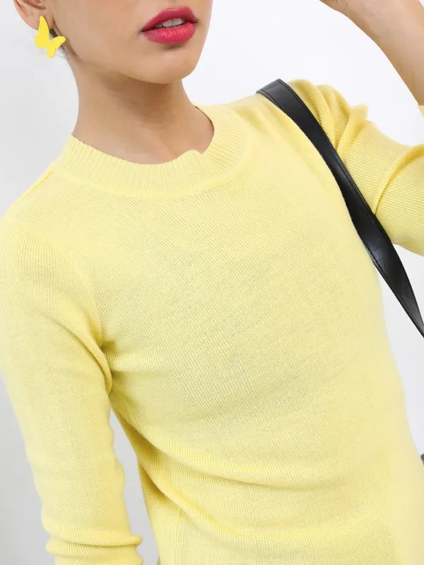  Ketch Women Yellow Round Neck Sweaters