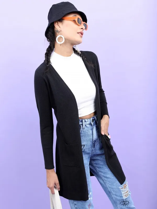Tokyo Talkies Women Black V Neck Sweaters
