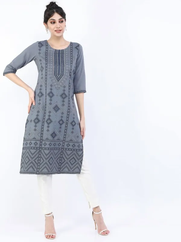  Ketch Women Charcoal Printed Straight Kurtas