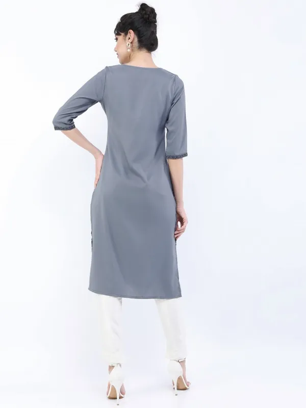  Ketch Women Charcoal Printed Straight Kurtas