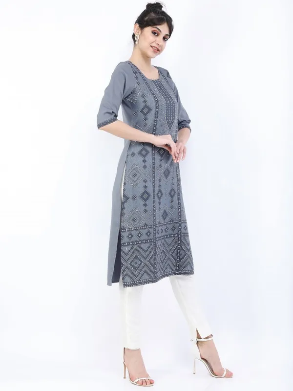  Ketch Women Charcoal Printed Straight Kurtas