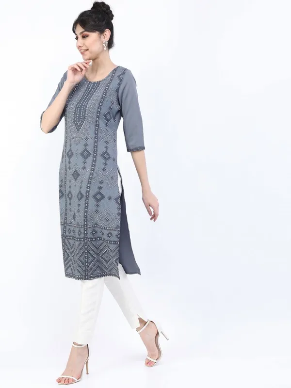  Ketch Women Charcoal Printed Straight Kurtas