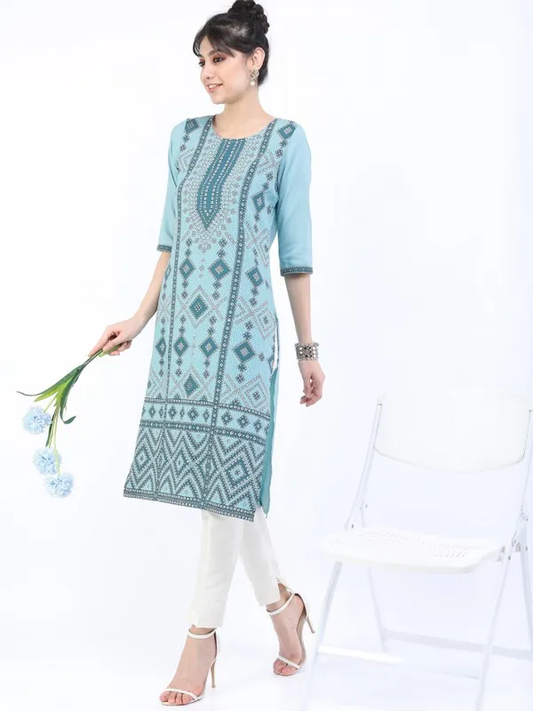  Ketch Women Blue Printed Straight Kurtas