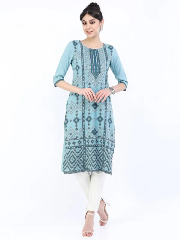  Ketch Women Blue Printed Straight Kurtas