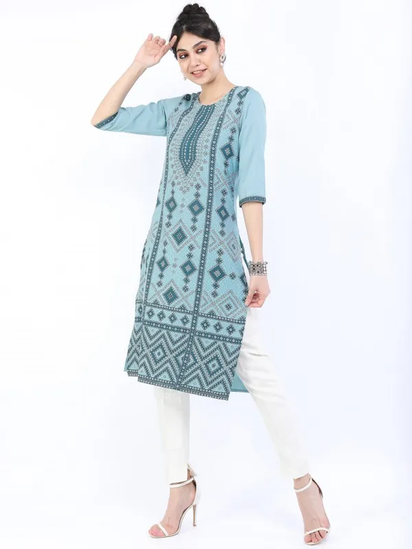  Ketch Women Blue Printed Straight Kurtas