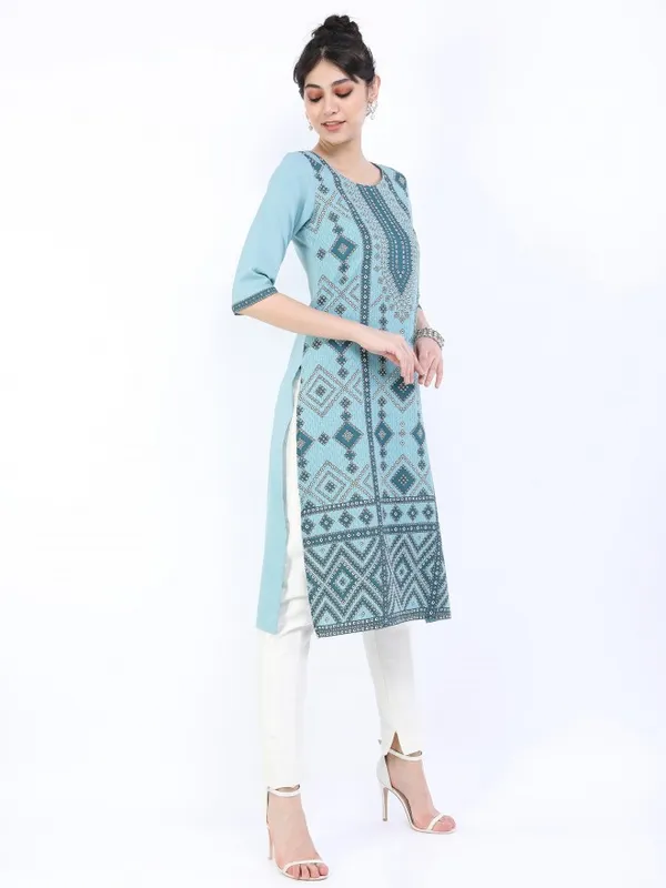  Ketch Women Blue Printed Straight Kurtas