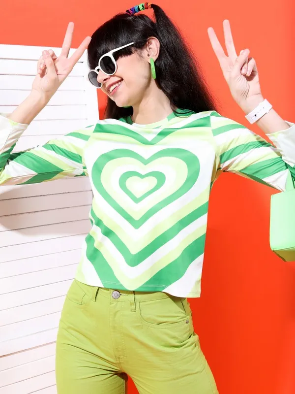  Tokyo Talkies Women Green Printed Regular Tops