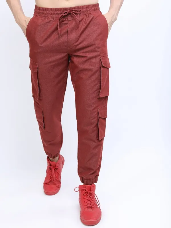  Highlander Men Terracotta Regular Fit Solid Casual Trousers