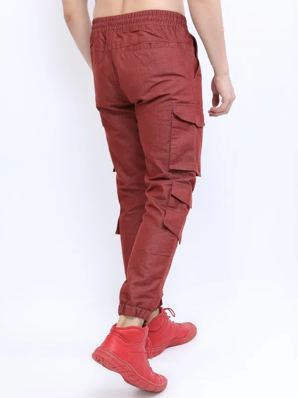  Highlander Men Terracotta Regular Fit Solid Casual Trousers