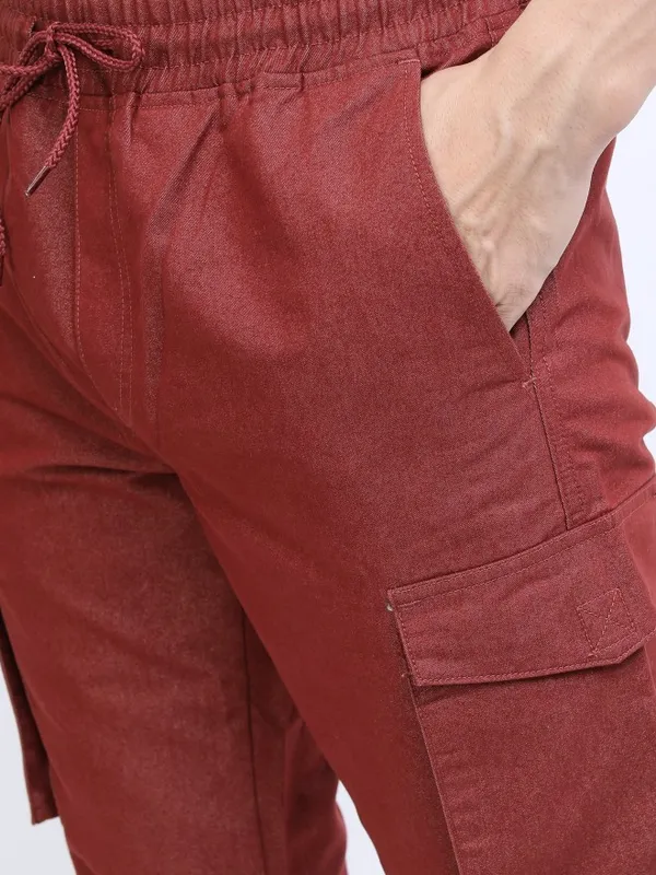  Highlander Men Terracotta Regular Fit Solid Casual Trousers