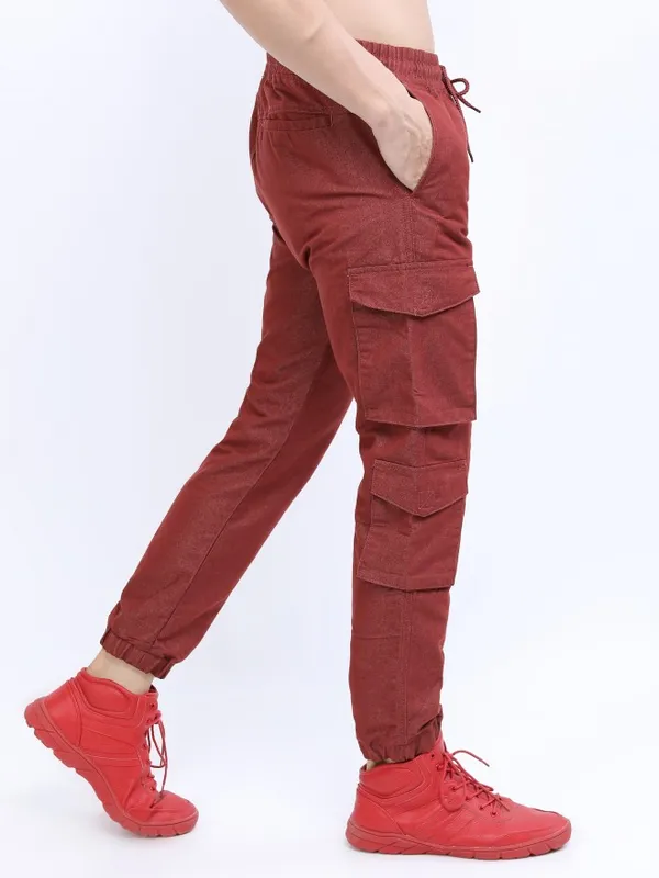  Highlander Men Terracotta Regular Fit Solid Casual Trousers