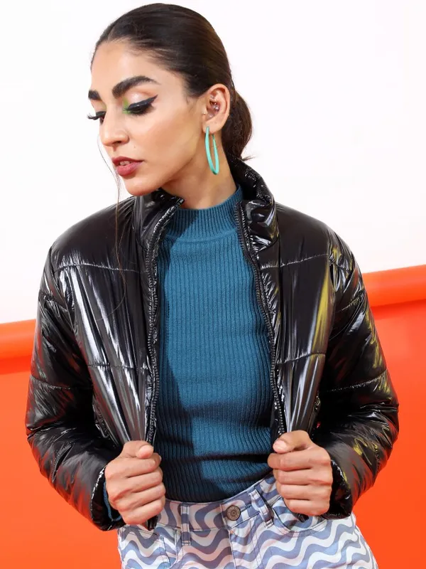  Tokyo Talkies Women Black Puffer Jacket Jackets