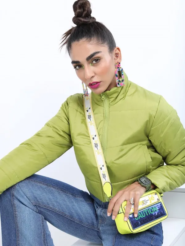  Tokyo Talkies Women Green Puffer Jacket Jackets