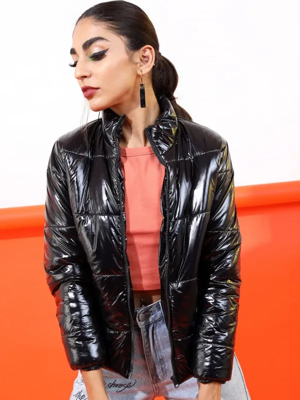  Tokyo Talkies Women Black Puffer Jacket Jackets