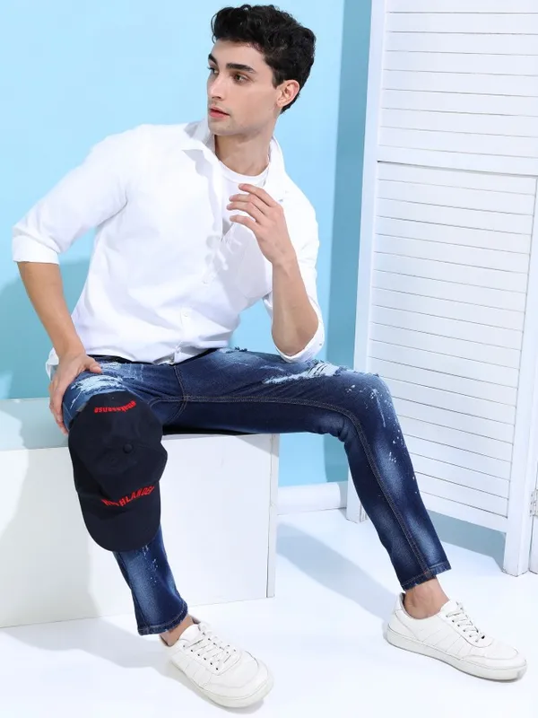  Ketch Men White Solid Slim Fit Casual Shirts