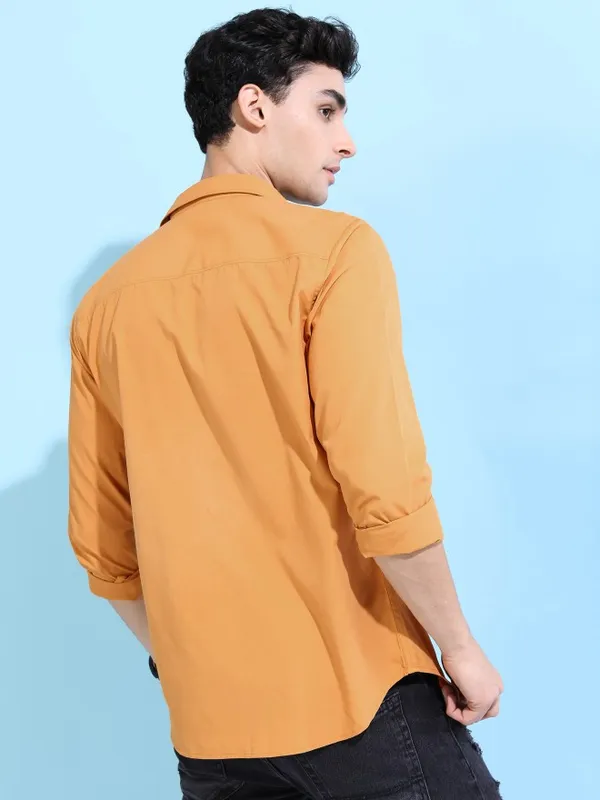  Ketch Men Yellow Solid Slim Fit Casual Shirts