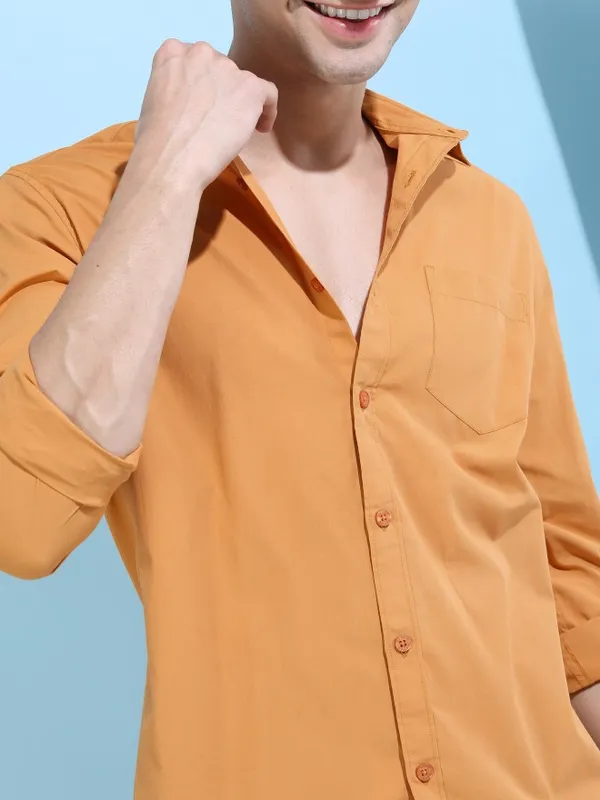  Ketch Men Yellow Solid Slim Fit Casual Shirts