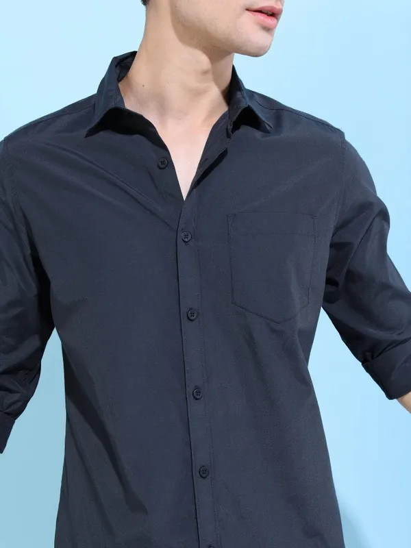  Ketch Men Blue Solid Slim Fit Casual Shirts