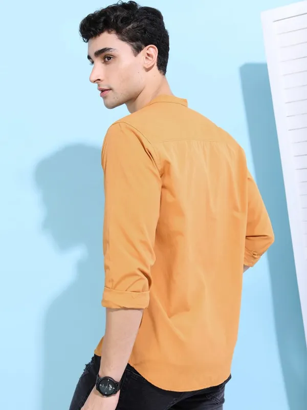  Ketch Men Yellow Solid Slim Fit Casual Shirts